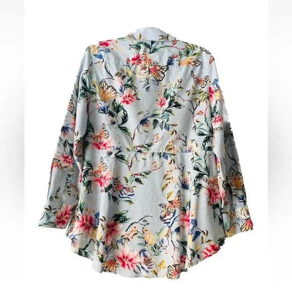 Chico’s No Iron Butterfly Floral Button-Up Shirt Women Size 12/14 Preppy Office - Picture 4 of 12